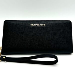 Michael Kors Medium Jet Set Travel Zip Tote Bag & Continental Wallet Black/Gold